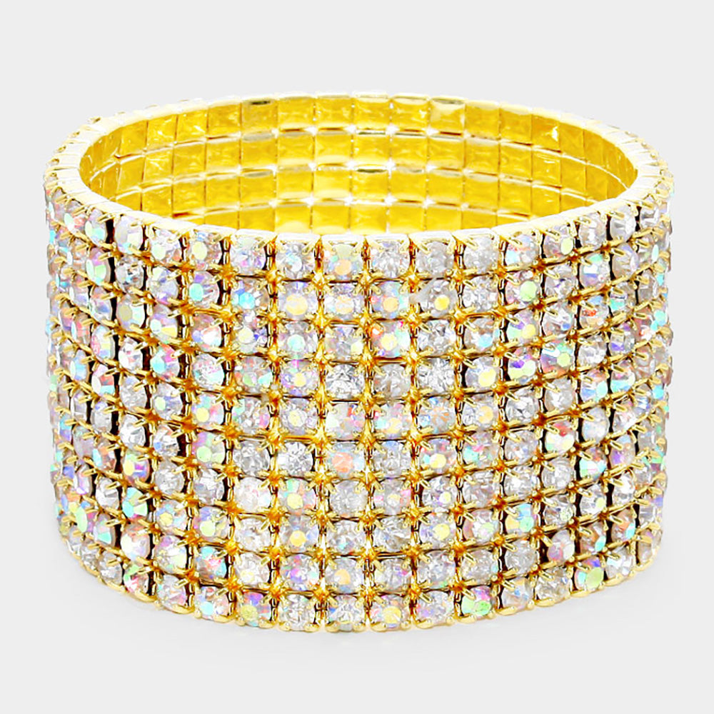 Madeline Love AB, Gold 10-ROW Rhinestone Stretch Evening Bracelet - Bracelets