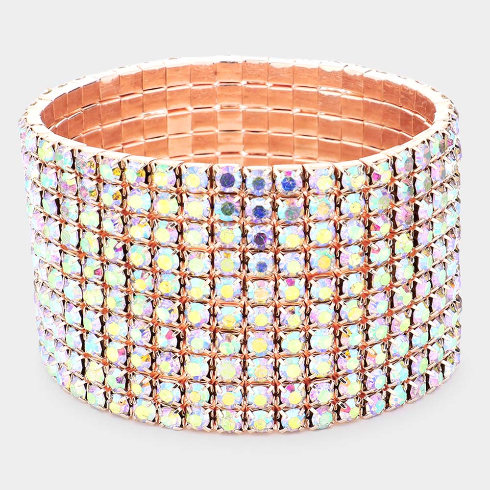 Madeline Love AB, Rose Gold 10-ROW Rhinestone Stretch Evening Bracelet - Bracelets