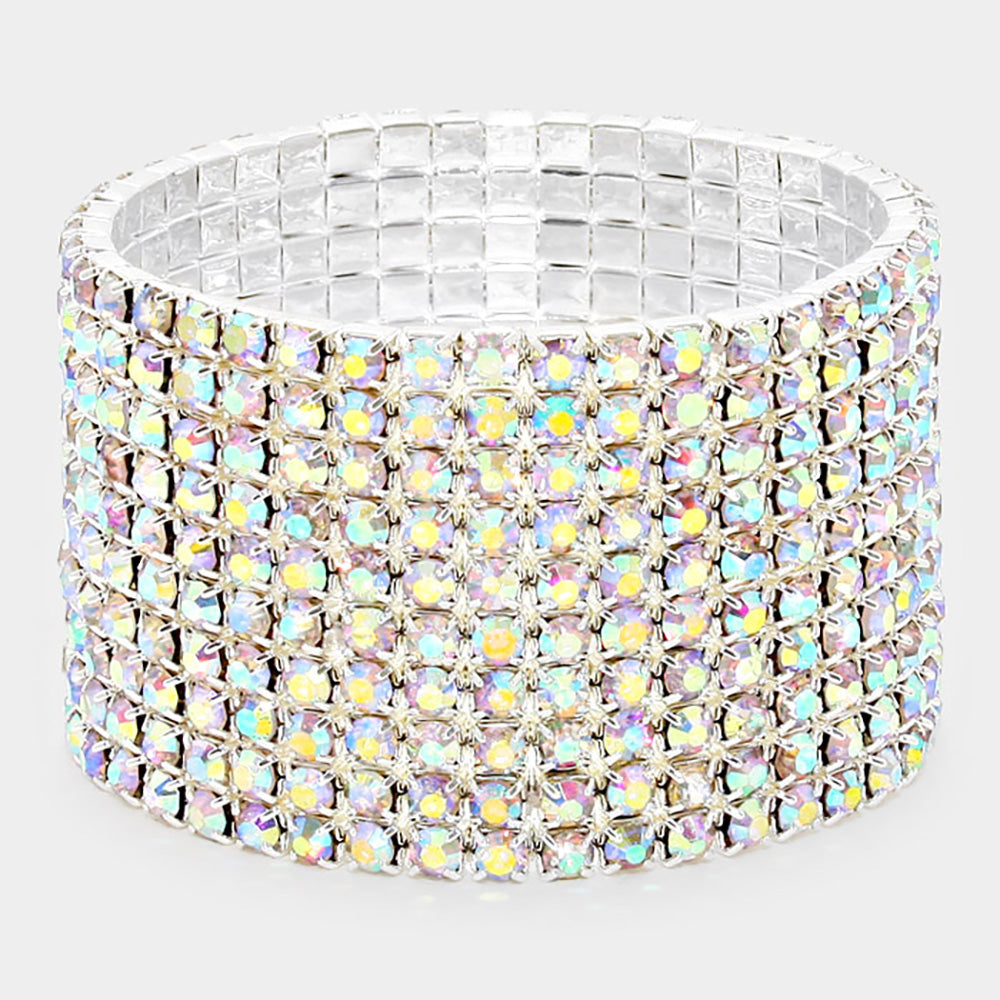 Madeline Love AB, Silver 10-ROW Rhinestone Stretch Evening Bracelet - Bracelets