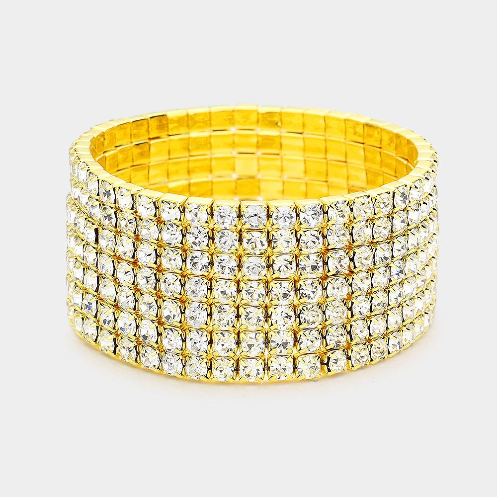 Madeline Love Clear, Gold 7-Row rhinestone stretch bracelet - Bracelets