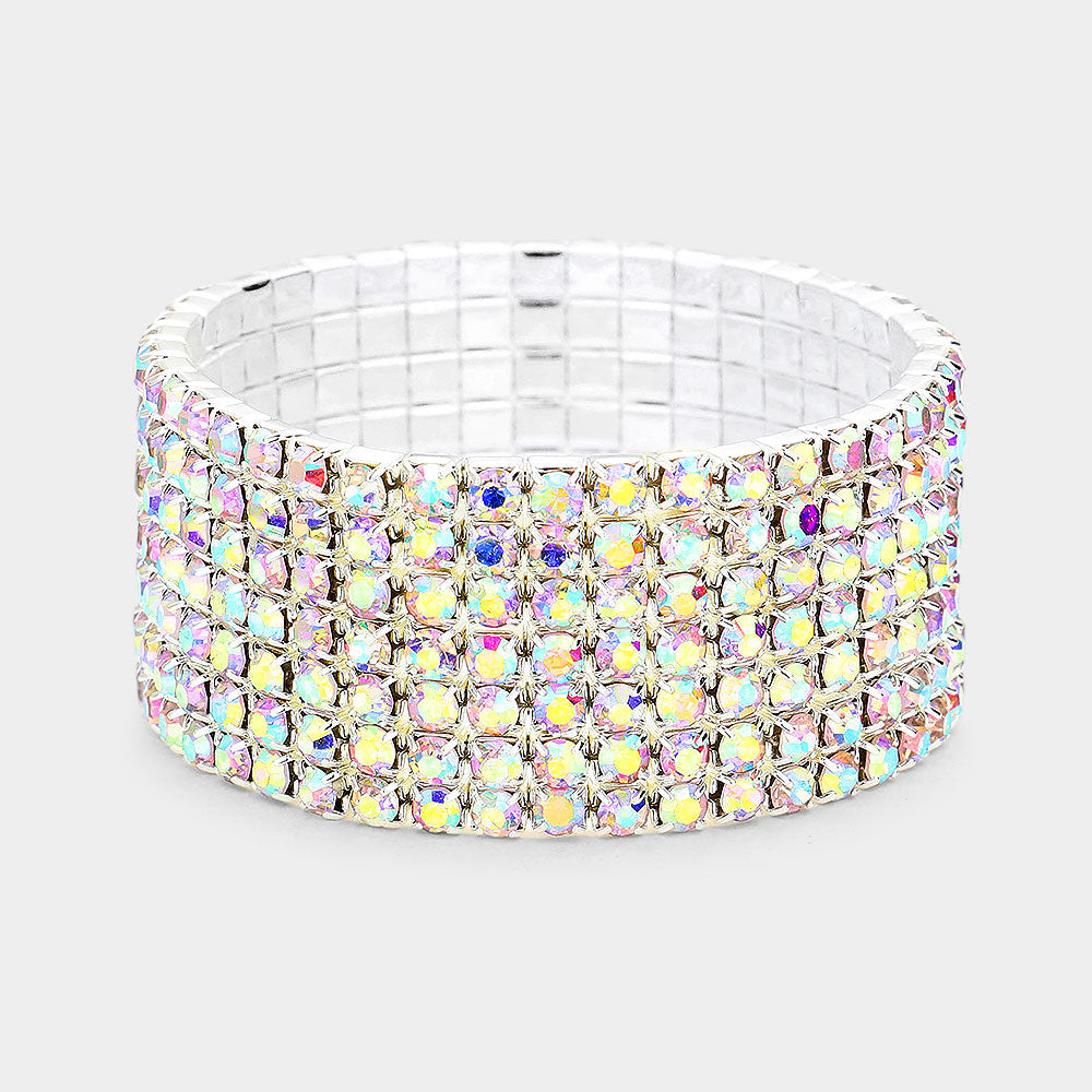 Madeline Love AB, Silver 7-Row rhinestone stretch bracelet - Bracelets