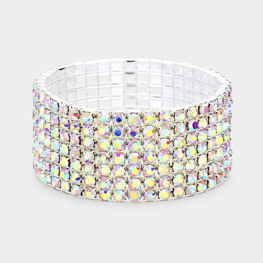 Madeline Love AB, Silver 7-Row rhinestone stretch bracelet - Bracelets