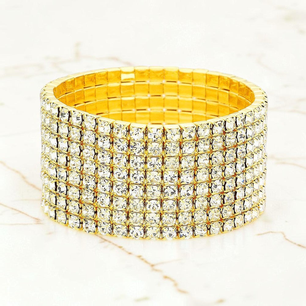 Madeline Love Clear, Gold 8-Row Rhinestone Stretchable Bracelet
