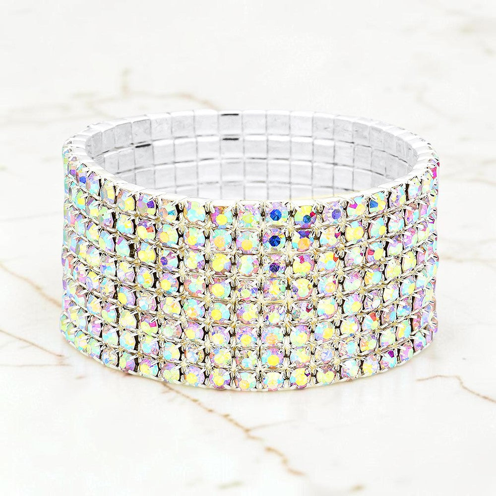Madeline Love AB, Silver 8-Row Rhinestone Stretchable Bracelet
