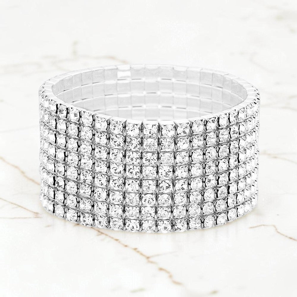 Madeline Love Clear, Silver 8-Row Rhinestone Stretchable Bracelet