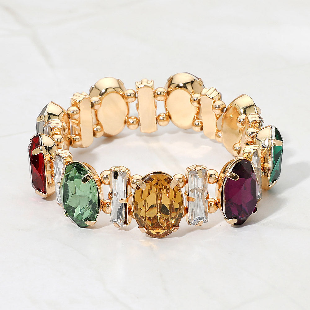 Madeline Love Gold, Multi Faceted Gemstone Cluster Beaded Stretch Evening Bracelet