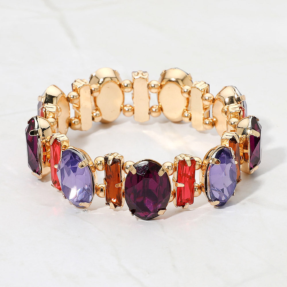 Madeline Love Gold, Purple Faceted Gemstone Cluster Beaded Stretch Evening Bracelet