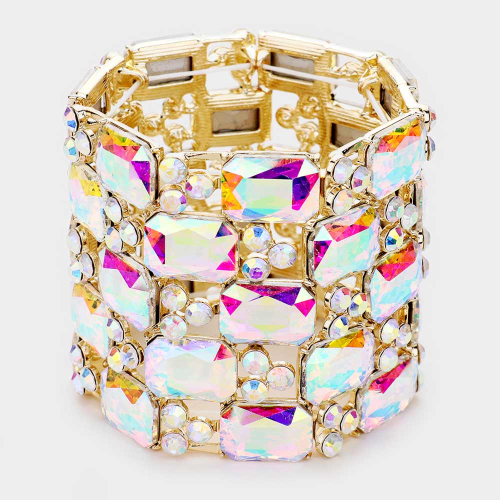 Madeline Love AB, Gold Emerald Cut Crystal Stretch Evening Bracelet