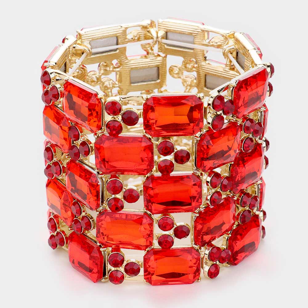 Madeline Love Gold, Siam Emerald Cut Crystal Stretch Evening Bracelet