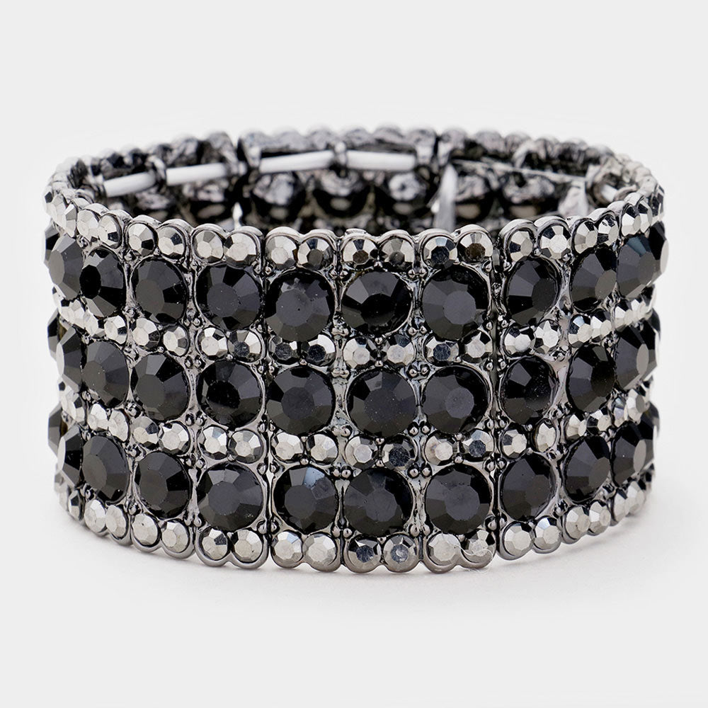 Madeline Love Black, Jet Black Rhinestone Crystal Stretch Evening Bracelet
