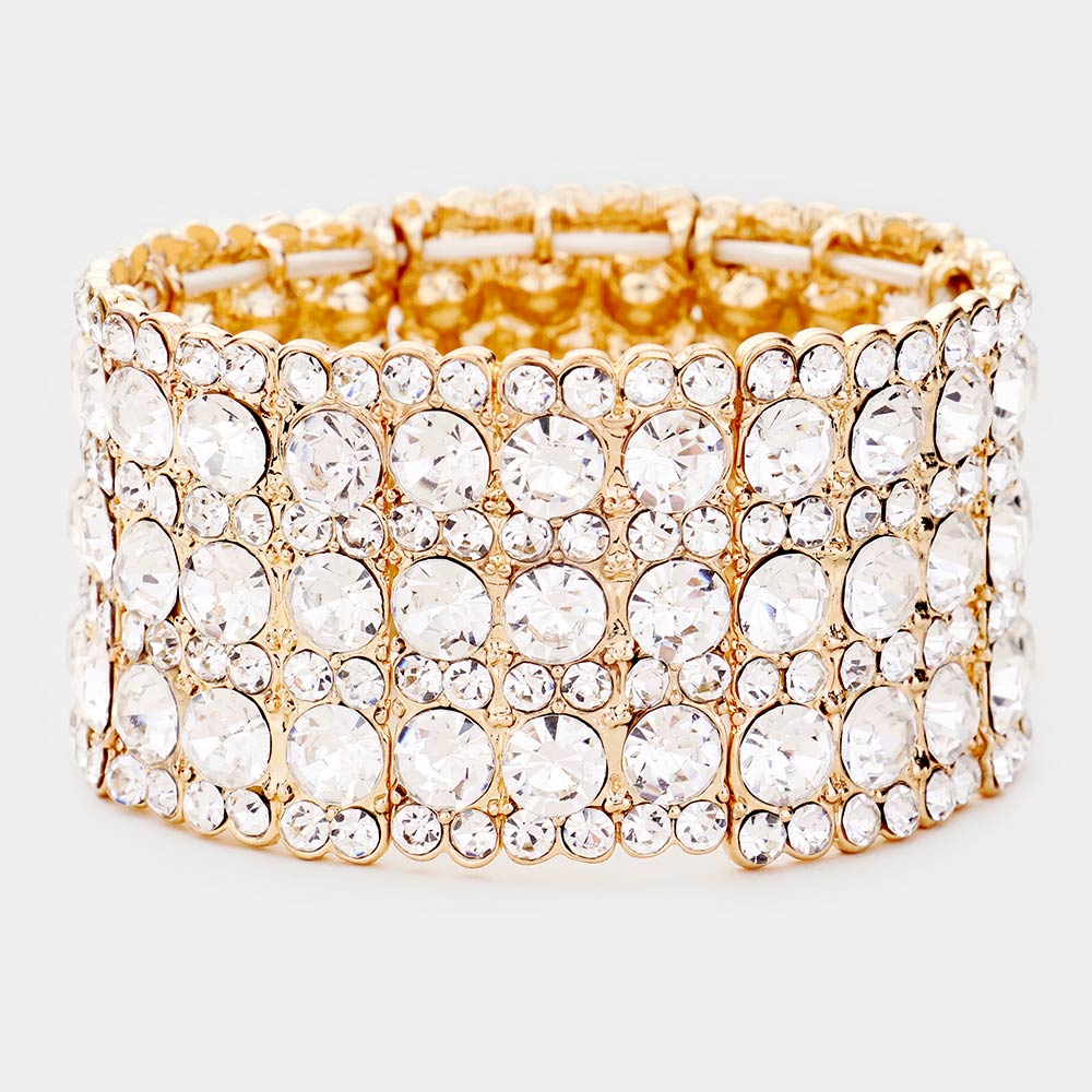 Madeline Love Clear, Gold Rhinestone Crystal Stretch Evening Bracelet
