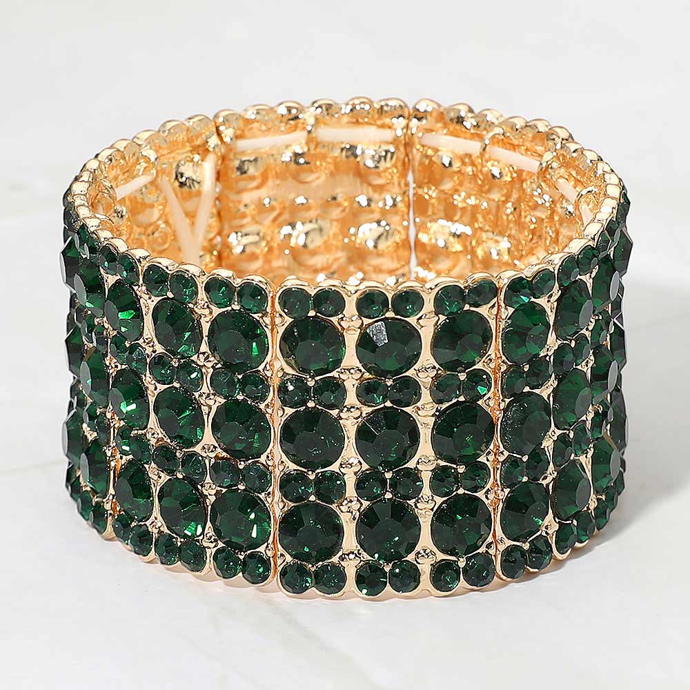 Madeline Love Gold, Green Rhinestone Crystal Stretch Evening Bracelet