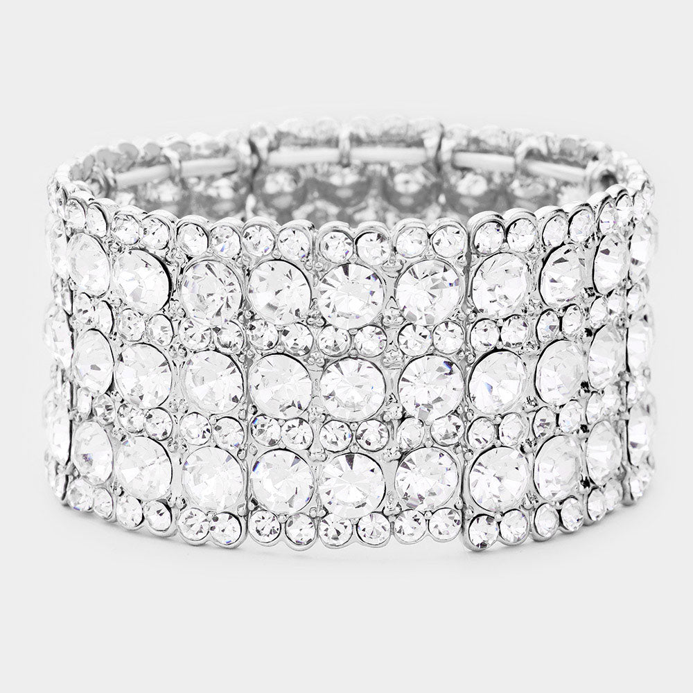 Madeline Love Clear, Rhodium Rhinestone Crystal Stretch Evening Bracelet