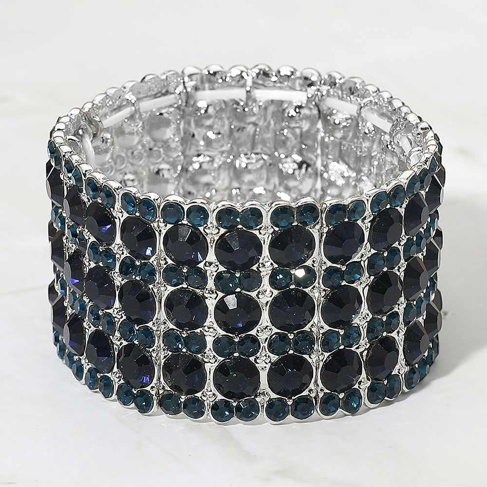 Madeline Love Navy, Rhodium Rhinestone Crystal Stretch Evening Bracelet