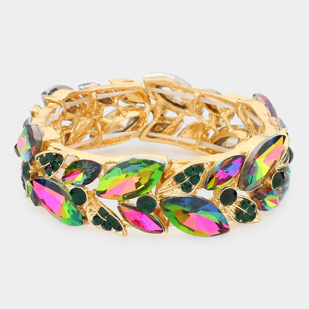 Madeline Love Gold, Vitrail Medium Marquise Stone Accented Leaf Cluster Stretch Evening Bracelet