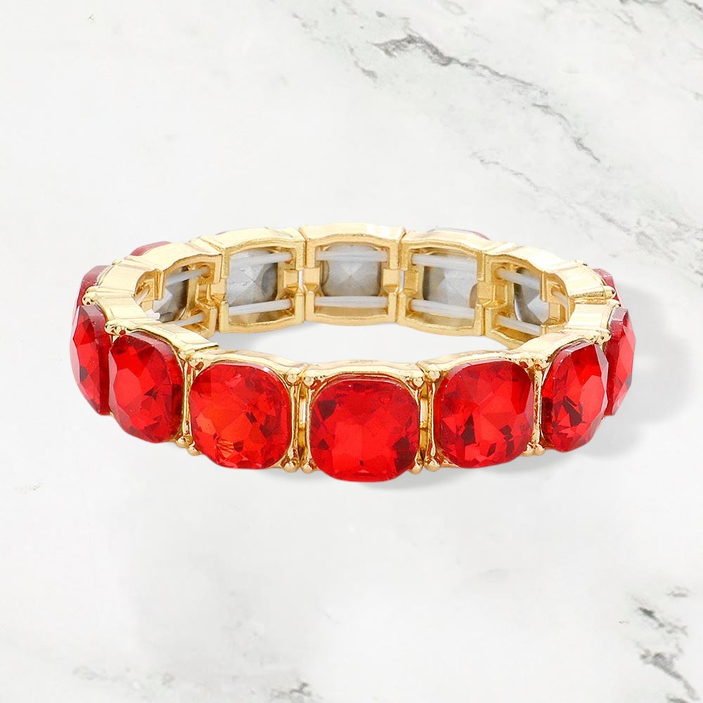 Madeline Love Gold, Siam Cushion Square Stone Stretch Evening Bracelet