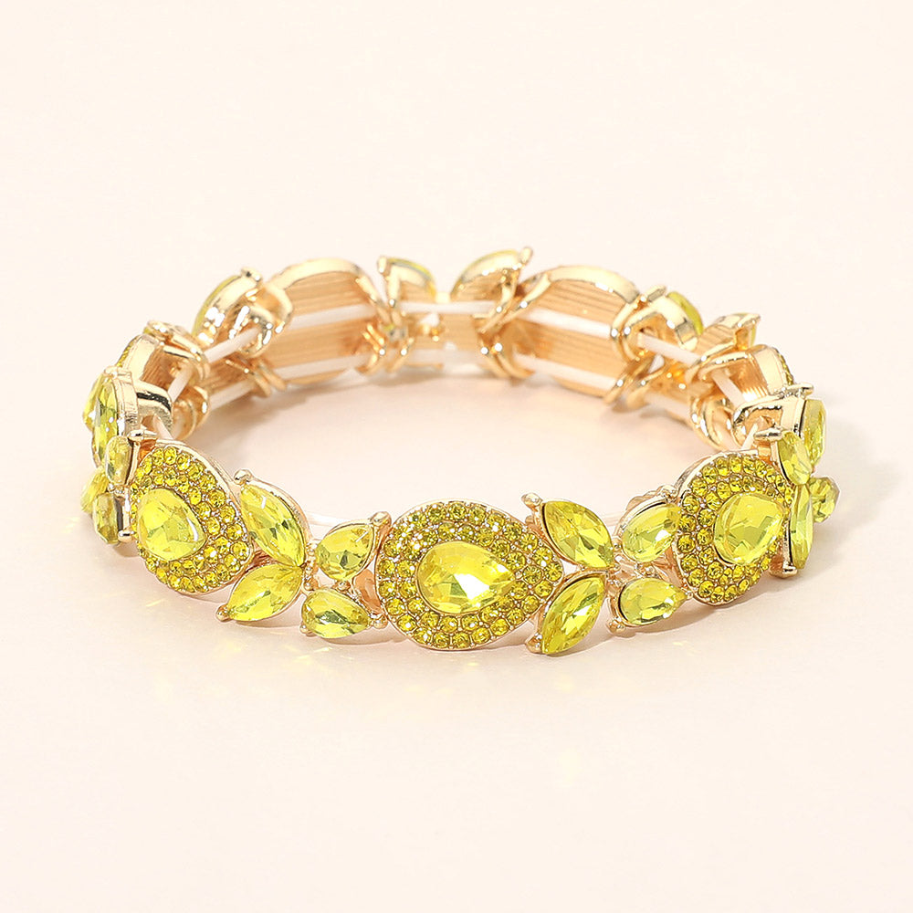Madeline Love Gold, Yellow Marquise Teardrop Stone Cluster Beaded Stretch Bracelet