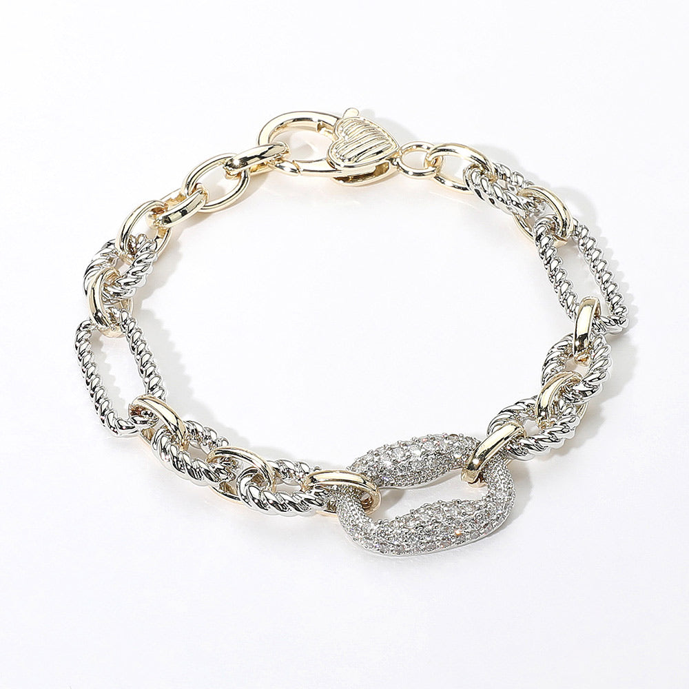 Madeline Love Two Tone 14K Gold Plated CZ Stone Paved Link Pointed Two Tone Bracelet