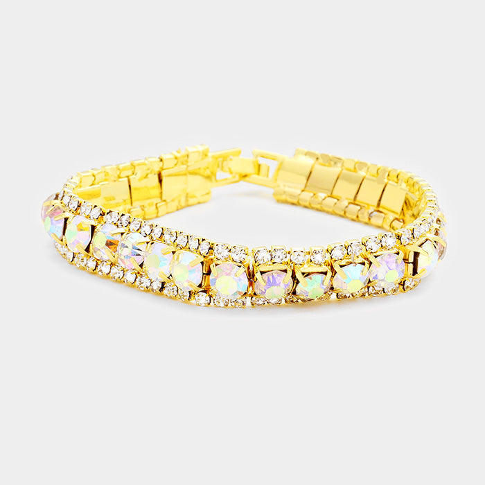 Madeline Love AB, Gold Round Crystal Rhinestone Trim Evening Bracelet - Bracelets