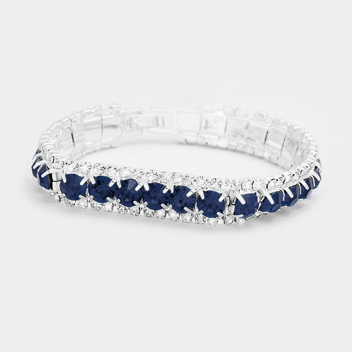 Madeline Love Montana Blue, Silver Round Crystal Rhinestone Trim Evening Bracelet - Bracelets