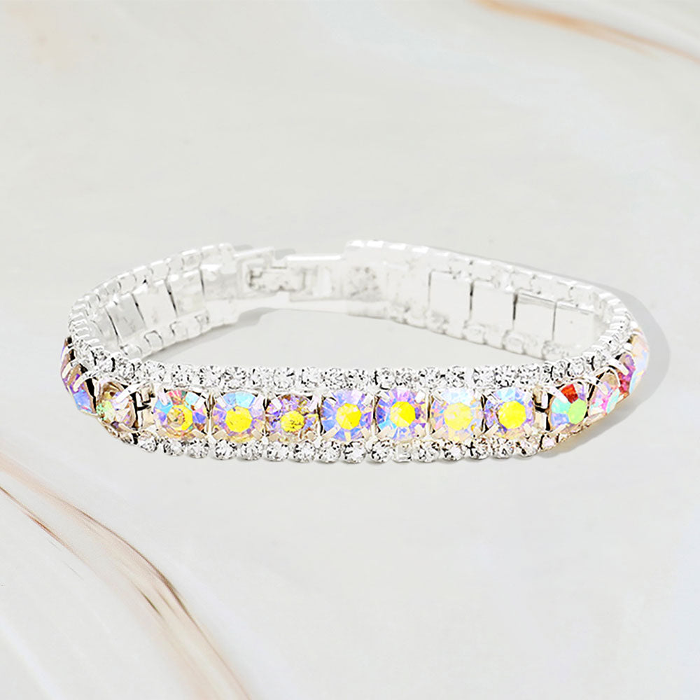 Madeline Love AB, Silver Round Crystal Rhinestone Trim Evening Bracelet - Bracelets