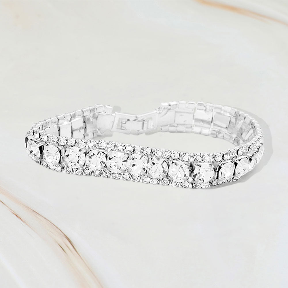 Madeline Love Clear, Silver Round Crystal Rhinestone Trim Evening Bracelet