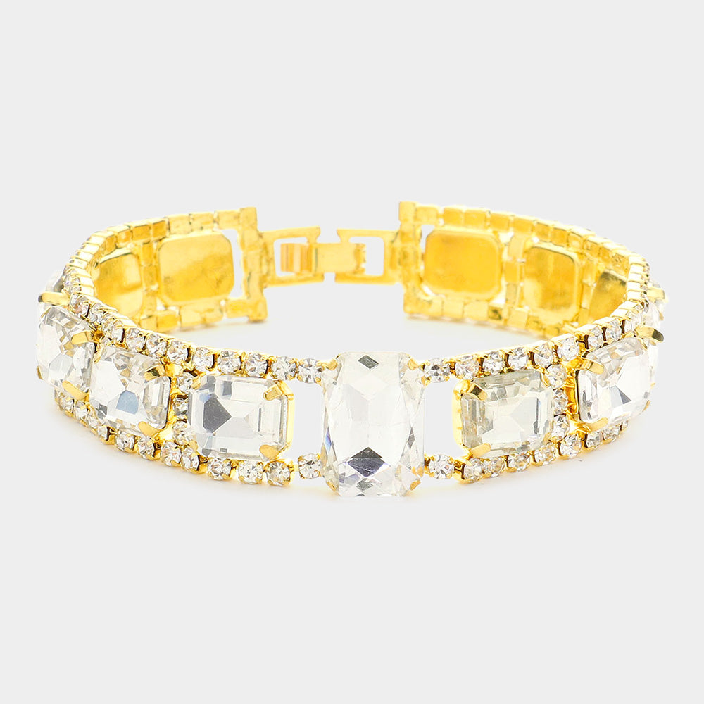 Madeline Love Gold Smoothed Square Rhinestone Evening Bracelet