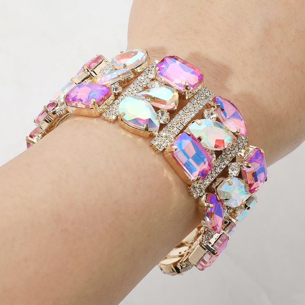 Madeline Love AB, Gold Bold Faceted Multi-Shaped Gem Embellished Evening Bracelet