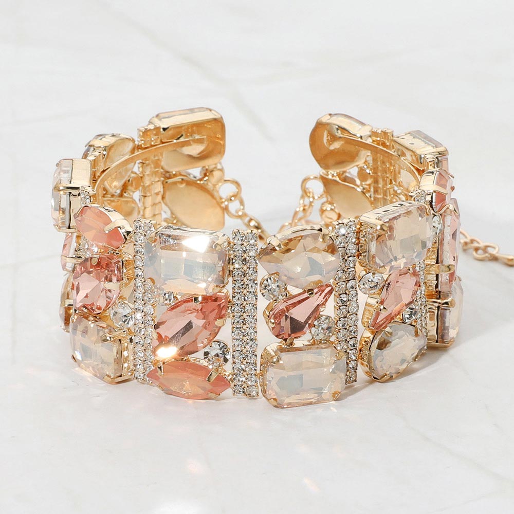 Madeline Love Champagne, Gold Bold Faceted Multi-Shaped Gem Embellished Evening Bracelet