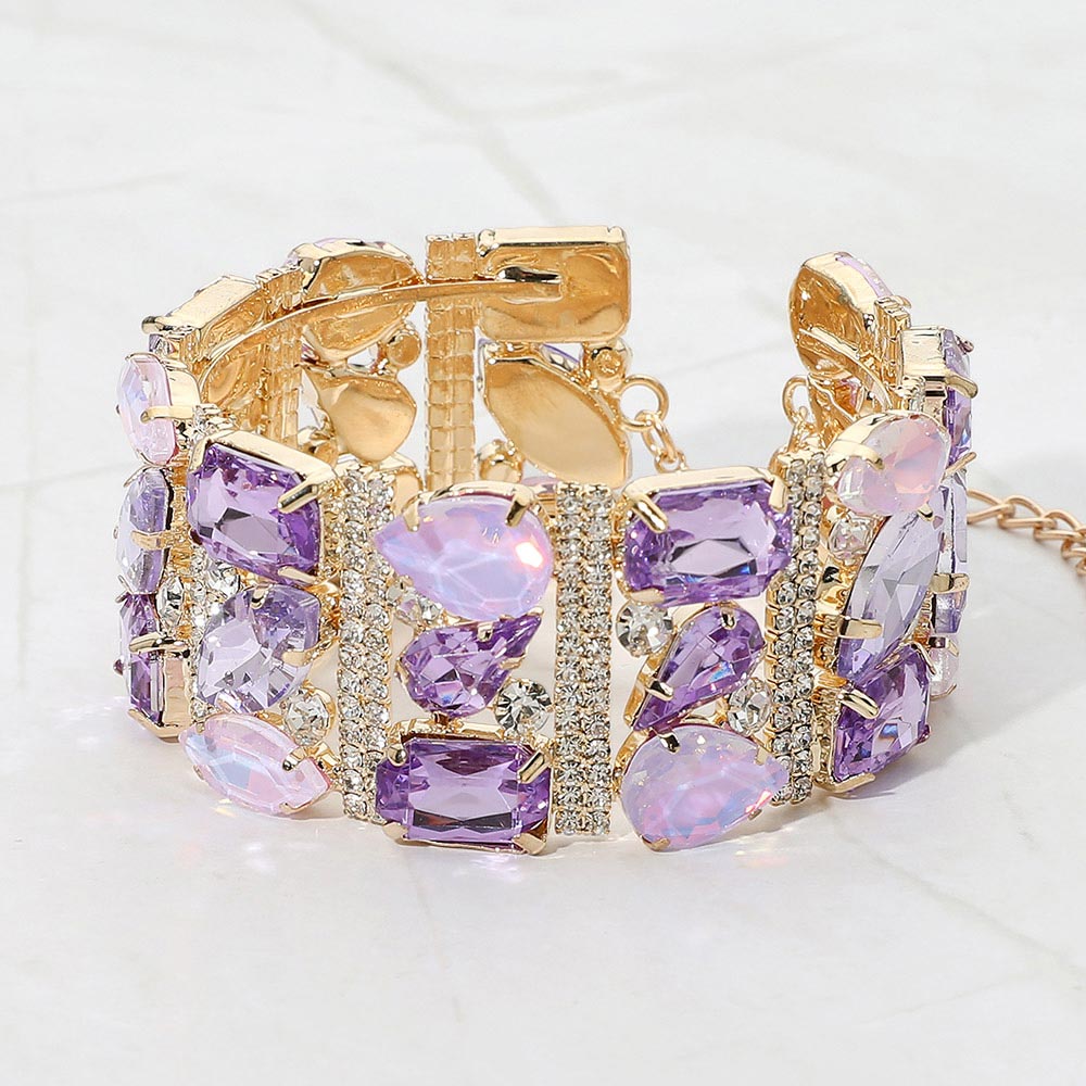 Madeline Love Gold, Purple Bold Faceted Multi-Shaped Gem Embellished Evening Bracelet