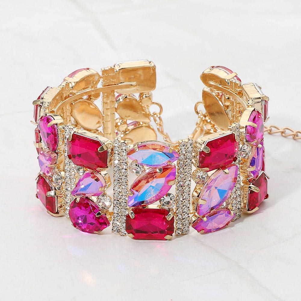 Madeline Love Gold, Red Bold Faceted Multi-Shaped Gem Embellished Evening Bracelet