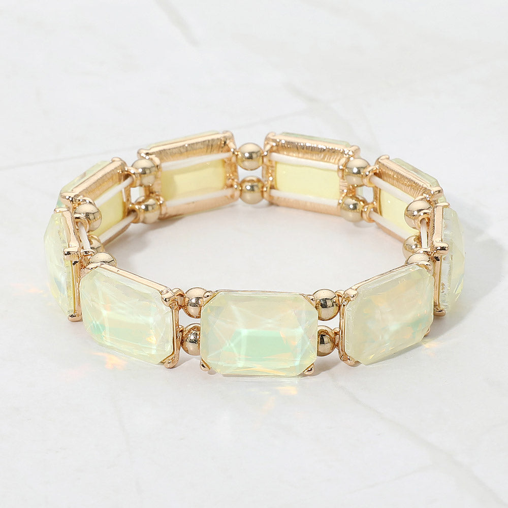 Madeline Love Gold, Opal, Yellow Faceted Rectangular Gem Beaded Stretch Evening Bracelet