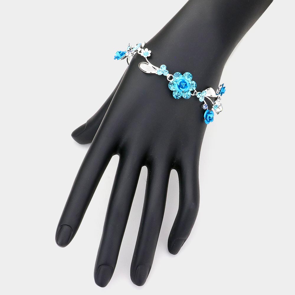 Madeline Love Blue, Silver Rose Wrap Evening Bracelet - Bracelets