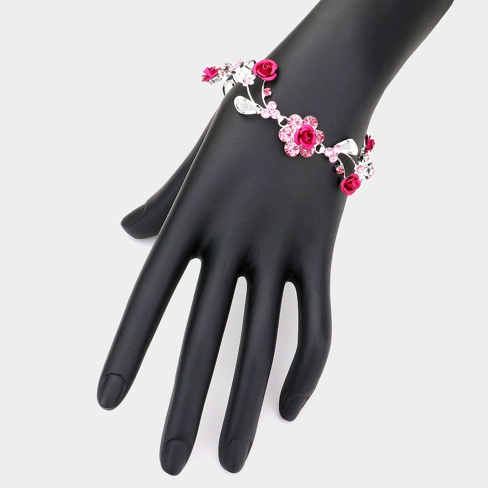Madeline Love Pink, Silver Rose Wrap Evening Bracelet - Bracelets