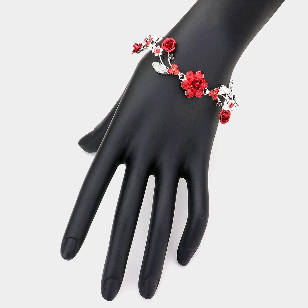 Madeline Love Red, Silver Rose Wrap Evening Bracelet - Bracelets