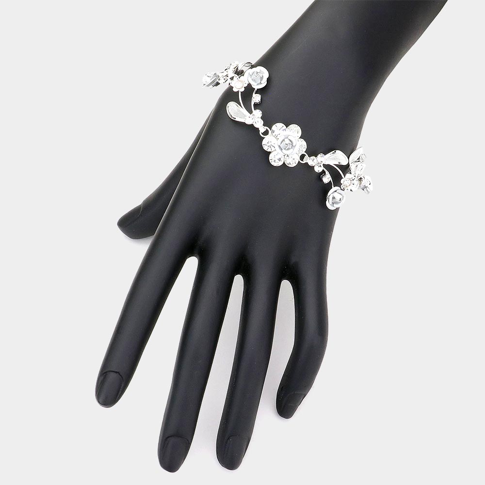 Madeline Love Clear, Silver, White Rose Wrap Evening Bracelet - Bracelets