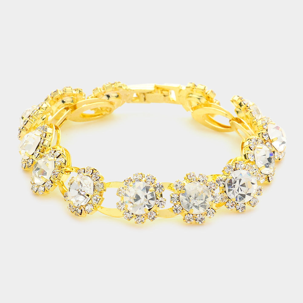 Madeline Love Gold Floral Rhinestone Evening Bracelet