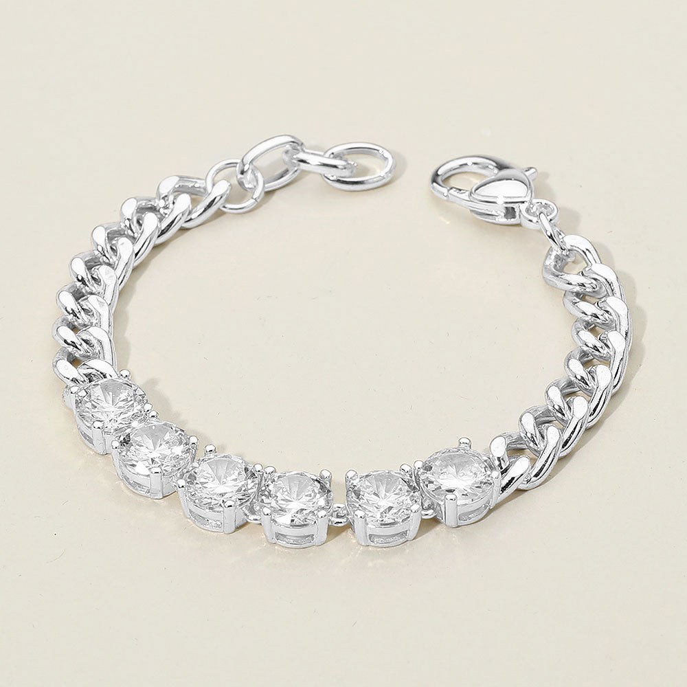 Madeline Love Clear, Rhodium 14K Gold Plated CZ Round Stone Cluster Link Chain Bracelet