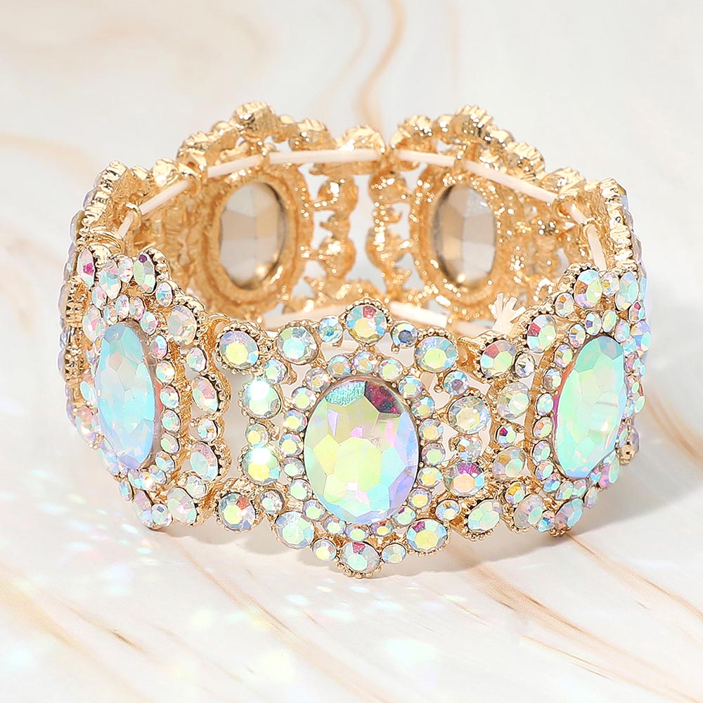 Madeline Love AB, Gold Oval Stone Accented Link Stretch Evening Bracelet - Bracelets