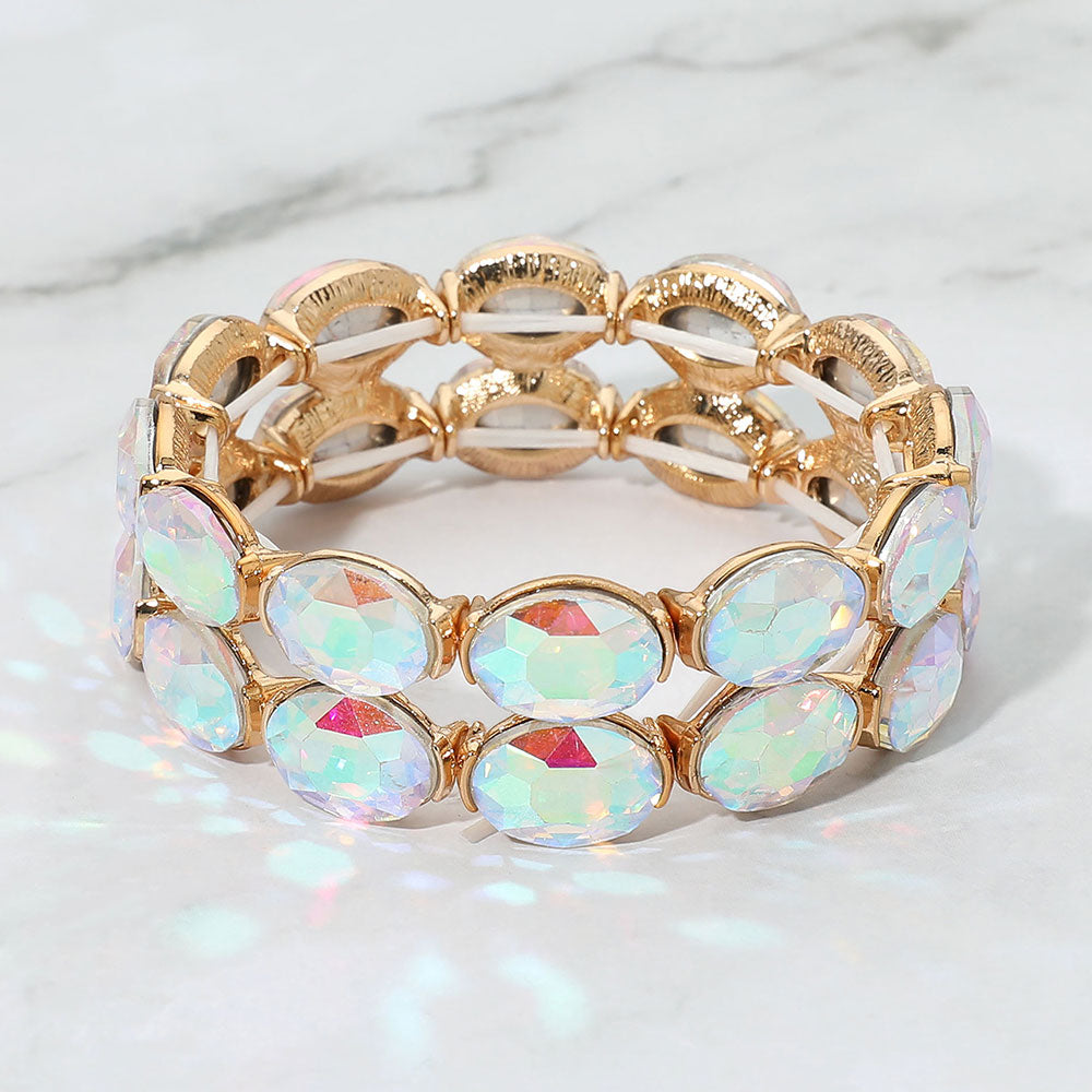 Madeline Love AB, Gold Double Row Oval Faceted Crystal Stretch Bracelet