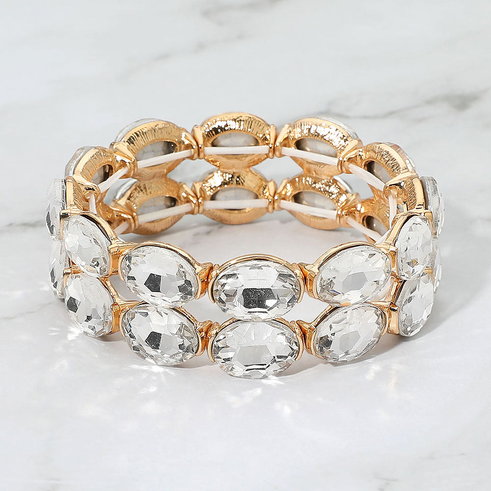Madeline Love Clear, Gold Double Row Oval Faceted Crystal Stretch Bracelet