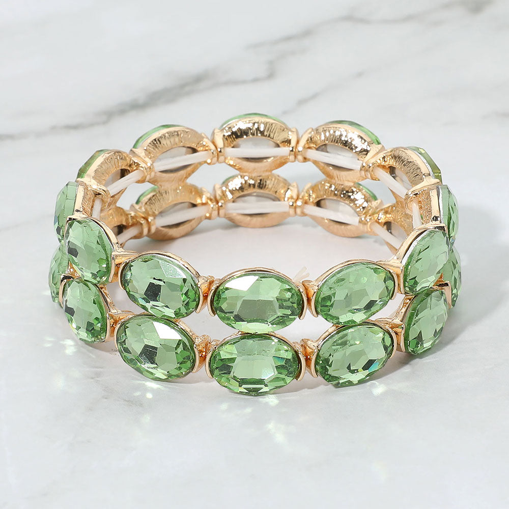 Madeline Love Gold, Lime Double Row Oval Faceted Crystal Stretch Bracelet