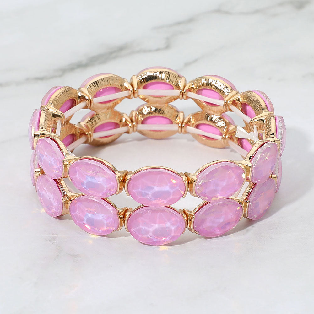 Madeline Love Gold, Lavender, Opal Double Row Oval Faceted Crystal Stretch Bracelet
