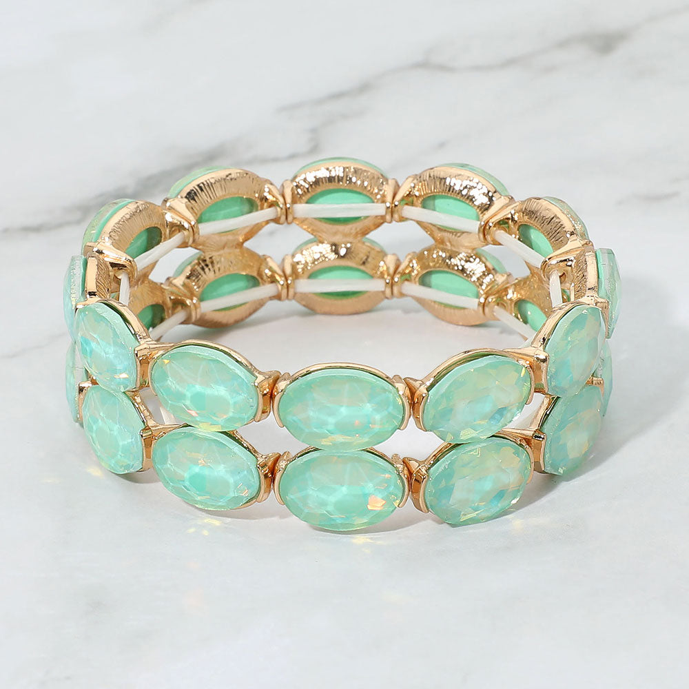 Madeline Love Gold, Mint, Opal Double Row Oval Faceted Crystal Stretch Bracelet