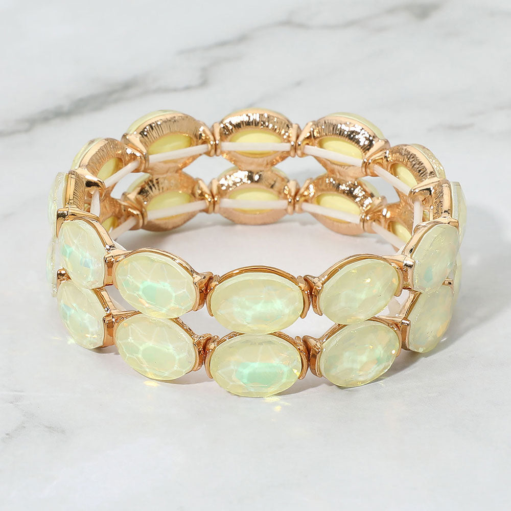 Madeline Love Gold, Opal, Yellow Double Row Oval Faceted Crystal Stretch Bracelet