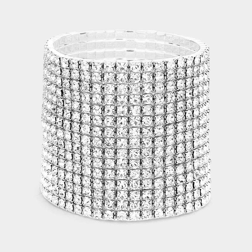 Madeline Love Silver 15-Row Rhinestone Stretchable Bracelet - Bracelets