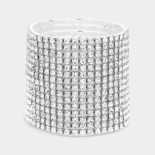 Madeline Love Silver 15-Row Rhinestone Stretchable Bracelet - Bracelets