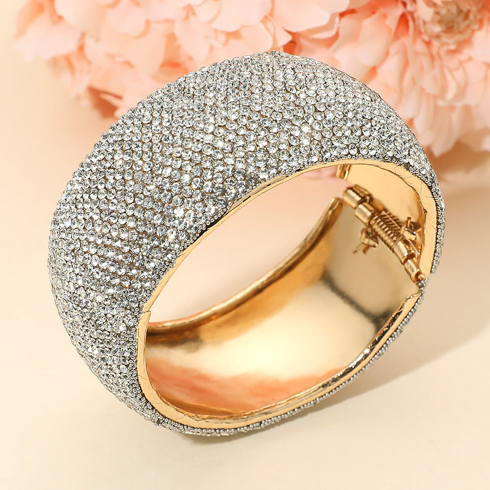 Madeline Love Clear, Gold Wide Rhinestone Paved Hinged Evening Bangle Bracelet
