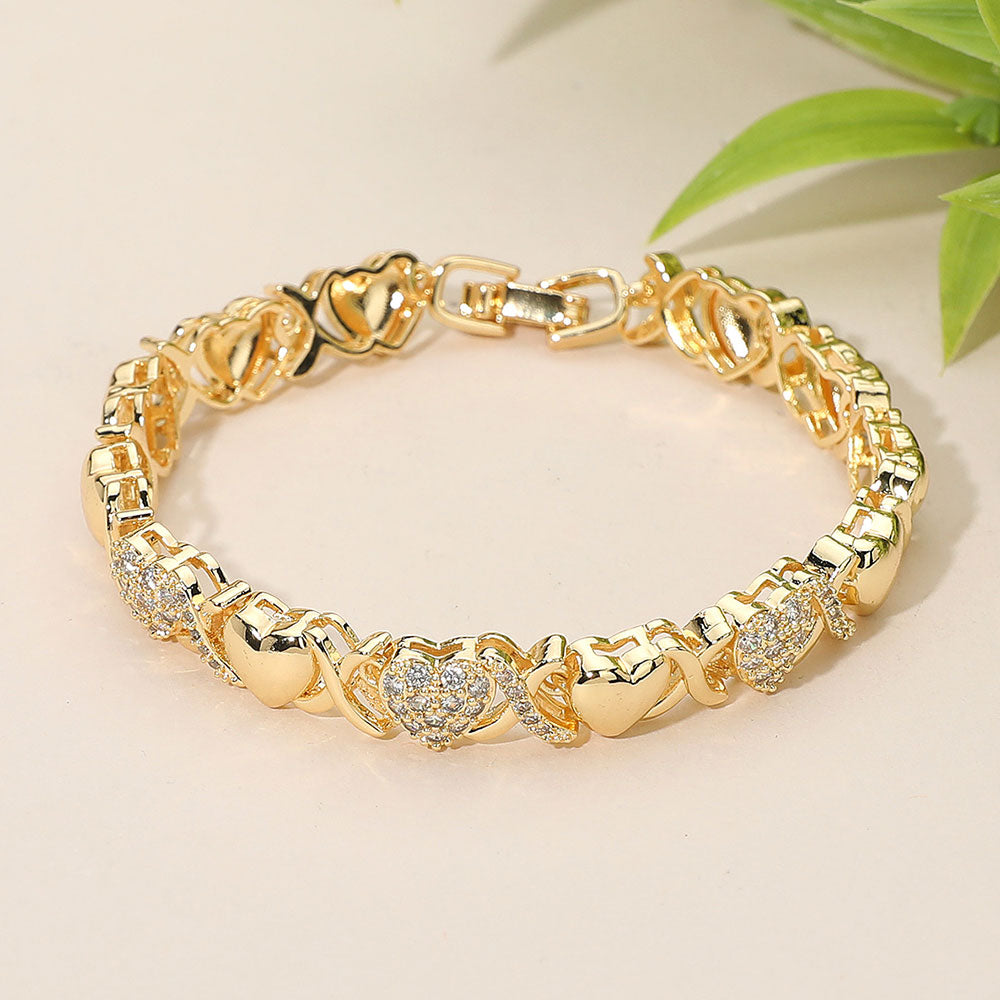Madeline Love Gold CZ Stone Paved Heart Crisscross Link Bracelet