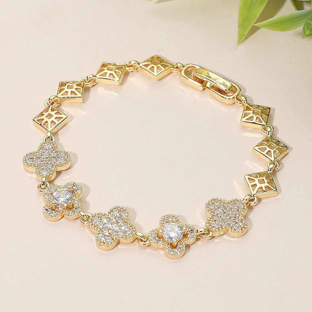 Madeline Love Gold CZ Stone Paved Quatrefoil Link Bracelet